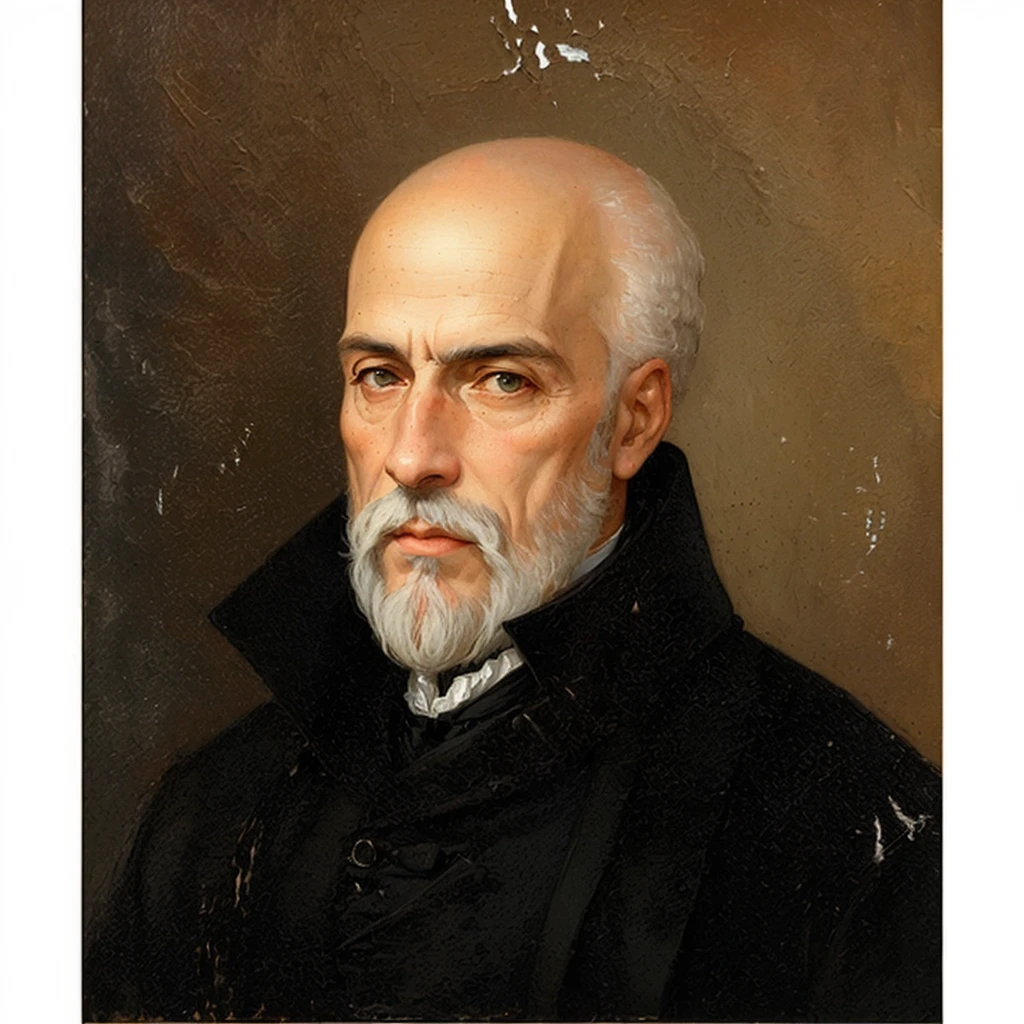 a painting of a man careca with a beard and a black coat, mid-19th century portrait, Pablo Hurtado de Mendoza, Oil portrait of the 1500s, painting of a man, inspired by Giovanni Bernardino Mazzolini, tiziano vecelli, inspired by Pedro Álvarez Castelló, a portrait of a man, inspirado em Giuseppe Antonio Petrini