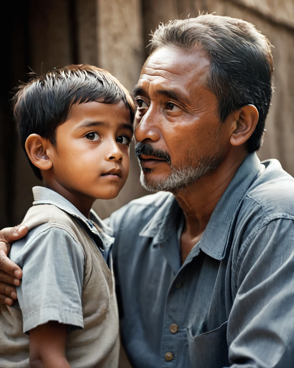 A children looking to his father with hope.
