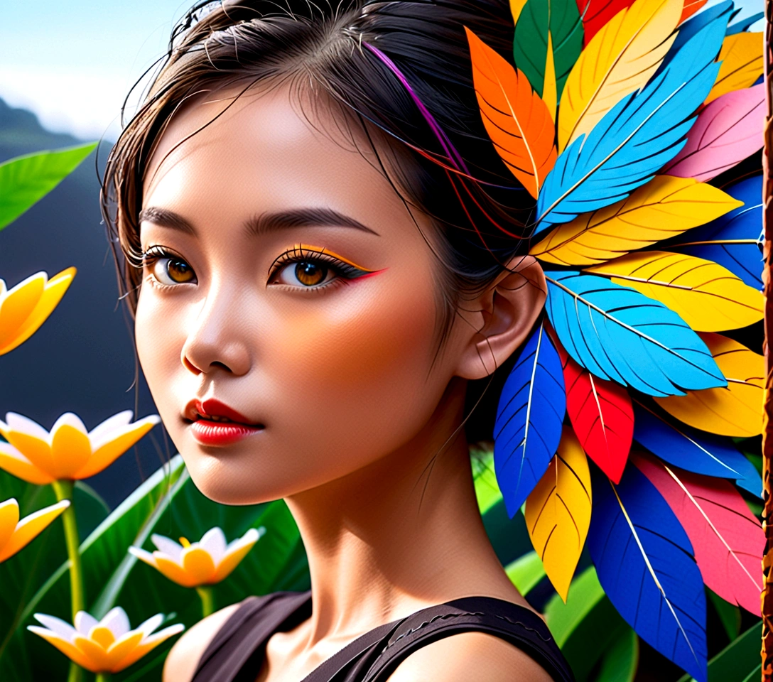 Thai girl&#39;s face,Bright, beautiful colors,abstract art