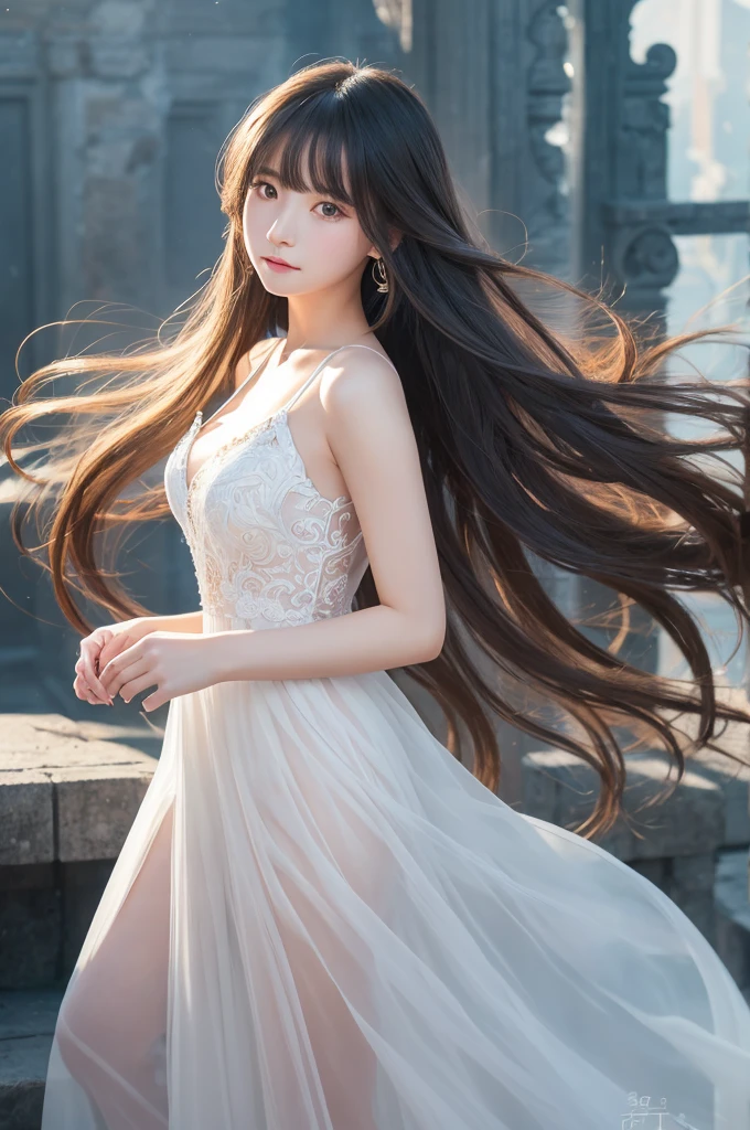 Drawing of a woman with long hair in a white dress, Beautiful character drawings, Gwaiz, artwork in the style of Gwaiz, Jan J, Fan Chi, by Zhang Han, Sosei, by Zhou Wenjing, Gwaiz masterpiece, Li Song, Beautiful anime portraits, By Ye Shin, by Song Xu