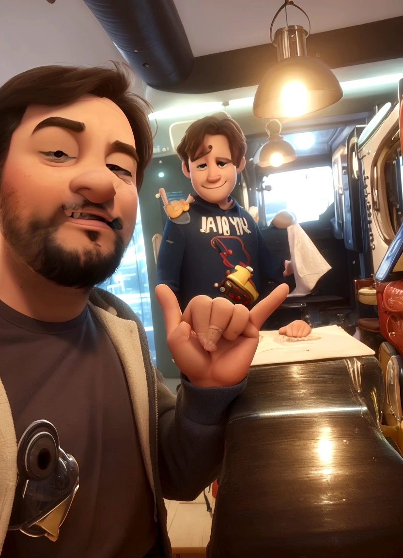 father and son, disney pixar style, high qualiy