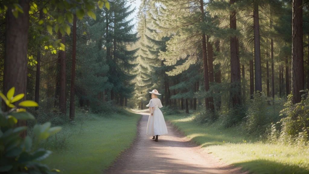 eighteenth century,european lady,Forest sunshine,walk,