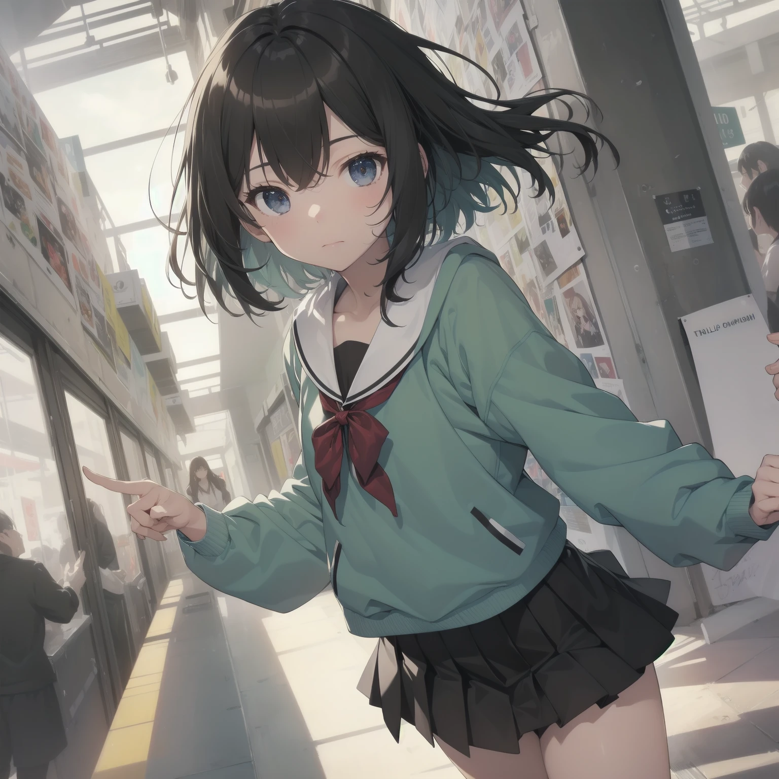 ultra-absurdres-Top quality by artist God, ultra-detailed, high resolution, anime moe artstyle, best anime 8k konachan wallpaper, pixiv contest winner, pool:2810, perfect anatomy,break, 1girl, (Please draw a girl walking sleepily to school alone. )break,(Solo,little female, 13-year-old:1.3),Full limbs, complete fingers,a junior high school student, (very short hair), short cut, flat chest, , small butt, small black eyes, beautiful detailed eyes, well-proportioned iris and pupils, expressive eyes, highres detailed hair, soft expression, salor school_uniform, sailor collar, serahuku, bow, pleated skirt,(Detailed Lighting), (Detailed background), in the School commute route. break,super detailed skin, Best cinematic lighting powered by famous artist, 8k,beauty illustration,photoshop_(medium),very aesthetic,break,((artist:null_(nyanpyoun) )), artist:clamp ,artist:carnelian ,artist:kantoku ,