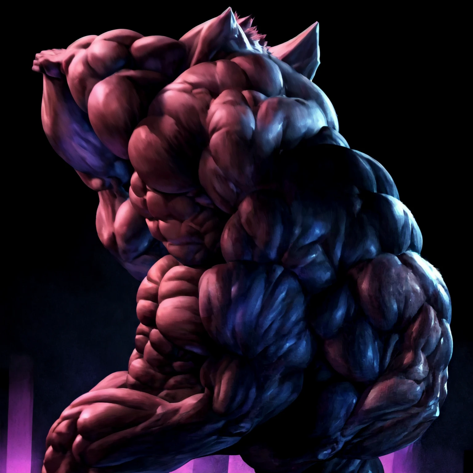 Expanded, showing off more of his muscular body,
Enhance his muscle structure. Add more muscles.