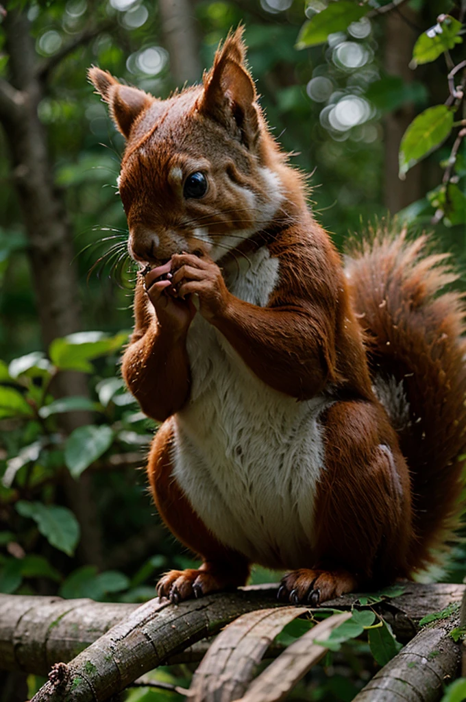 Beautiful red squirrel gnawing nuts