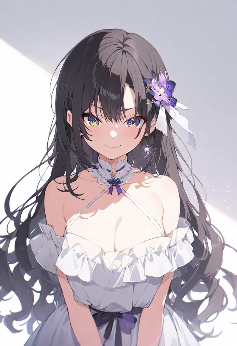 (muste piece), (best quality), very detailed eyes, expressive eyes, perfect face, very detailed face, highly detailed face, beautiful girl, 8K, beautiful girl, white background, delicate and beautiful face and eyes, dark intense shadow,
1 girl, vtuber style, cool girl, hololive,Oozora Subaru, black hair, see-through:evening dress, big chest, cropped shoulders, clavicle, one eye close winking, smile, (full body), standing,