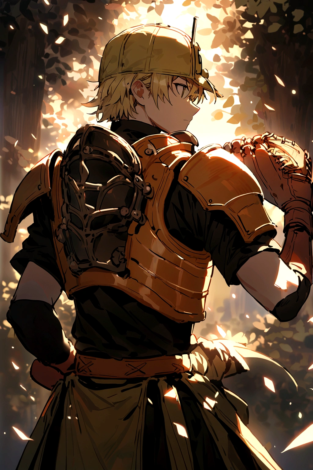 Attractive temperament,Baseball uniforms,Baseball glove in left handを着用してください,Baseball glove in left hand,Back view,court,catcher,Armor,Forgetful Battery,youth,Blonde,Refreshing Youth