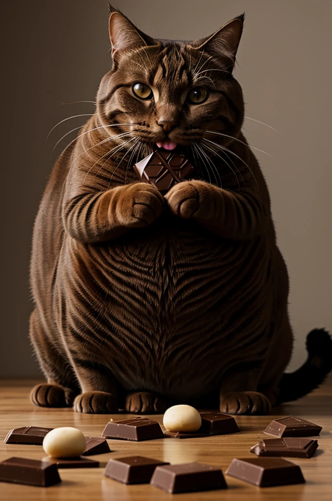 Fat cat eats chocolate