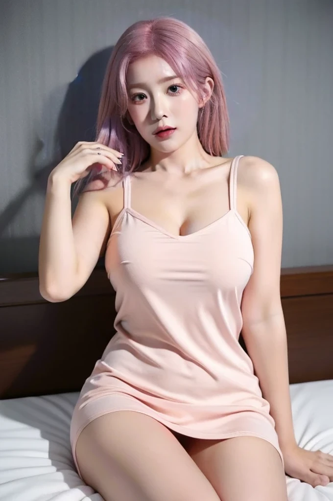 Pink Hair，Big breasts，Short dress，Snow-white thighs