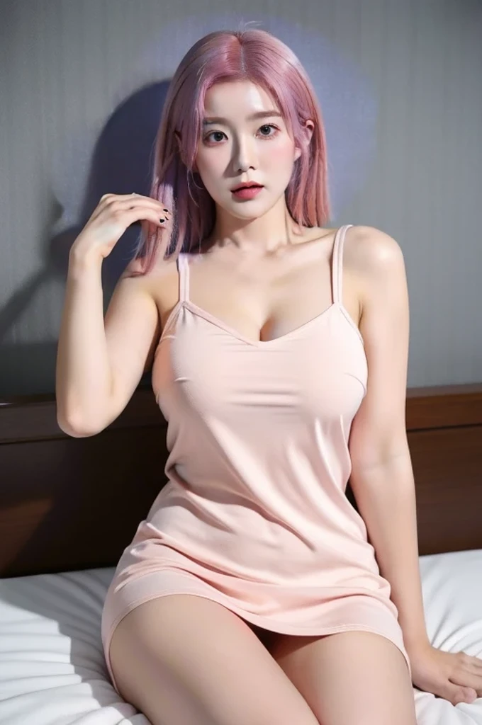 Pink Hair，Big breasts，Short dress，Snow-white thighs