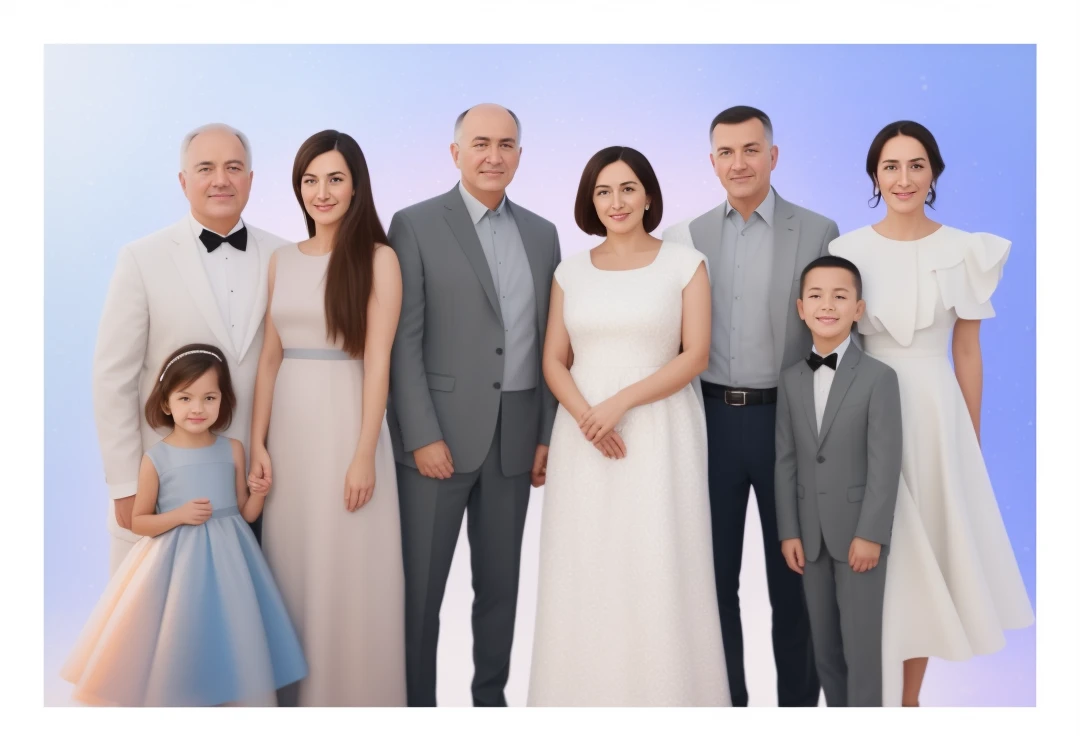 There is a group of people, who pose for photography, Happy family, family photo, a family portrait, High Quality Portrait, NFT Portrait, artem, maia sandu hyperrealistic, color portrait, Complex background, photo portrait, profile pic, inspired by Isidor Křnjávi, digital illustration art, 8K)), digital illustration art