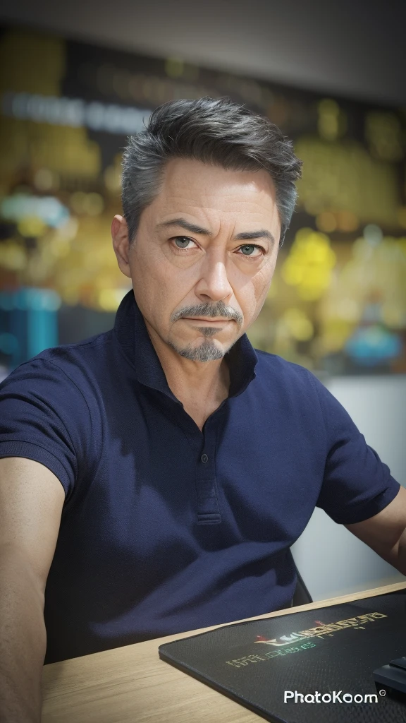 Marvel, Old man Tony Stark, realistically, dynamic lights, old, gray stubble, full shoot, (extremely detailed CG unity 8k wallpaper), trending on ArtStation, trending on CGSociety, High Detail, Sharp focus, dramatic, photorealistic