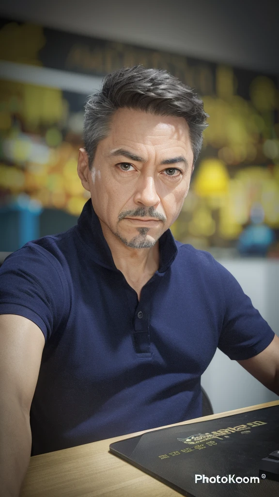 Marvel, Old man Tony Stark, realistically, dynamic lights, old, gray stubble, full shoot, (extremely detailed CG unity 8k wallpaper), trending on ArtStation, trending on CGSociety, High Detail, Sharp focus, dramatic, photorealistic