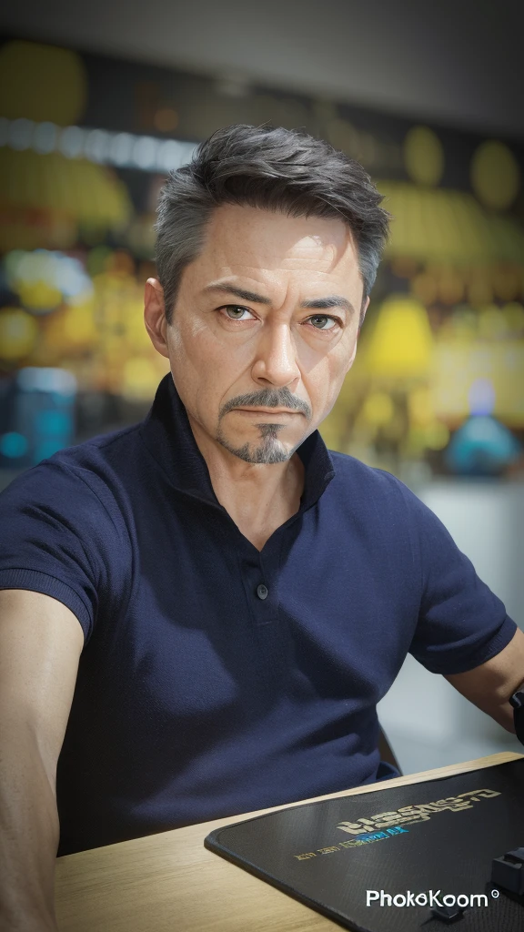 Marvel, Old man Tony Stark, realistically, dynamic lights, old, gray stubble, full shoot, (extremely detailed CG unity 8k wallpaper), trending on ArtStation, trending on CGSociety, High Detail, Sharp focus, dramatic, photorealistic