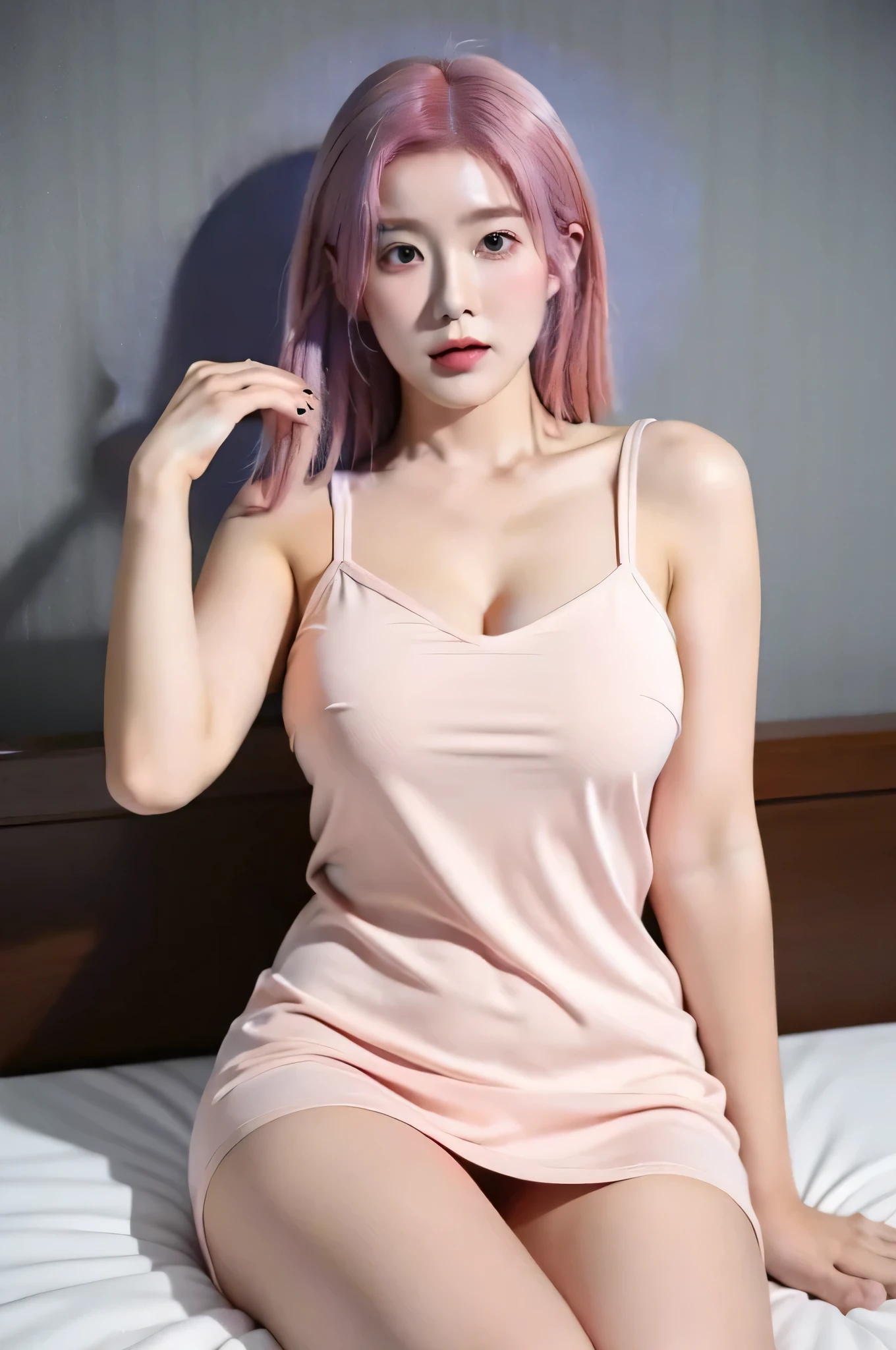 Pink Hair,Big breasts,Short dress,Snow-white thighs