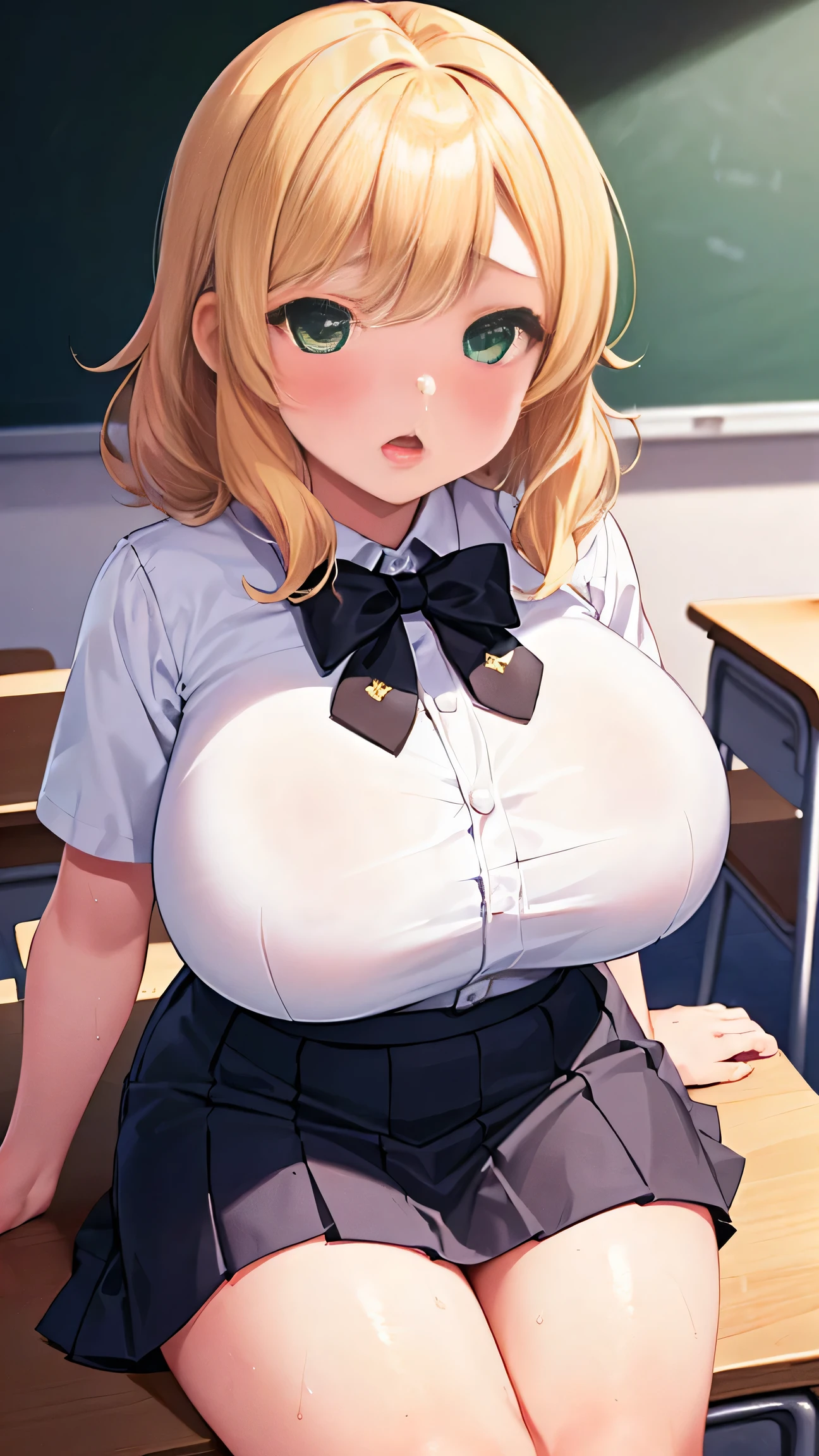 Highest quality,((((One girl)))),((Big Breasts:1.5)),((((,change:1.5)))))),Curvy,orgasm,blush,Sweat,Blonde,((White shirt,Pink Skirt:1.1)),mini skirt,White knee-high socks,Sakurai Momoka,((Excessive ,classroom:1.1))