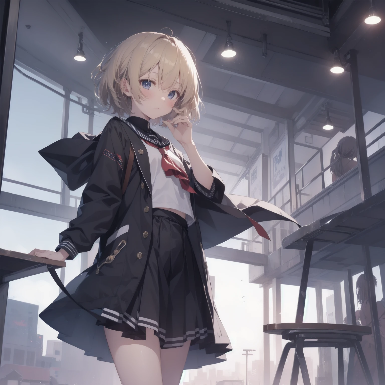 ultra-absurdres-Top quality by artist God, ultra-detailed, high resolution, anime moe artstyle, best anime 8k konachan wallpaper, pixiv contest winner, pool:2810, perfect anatomy,break, 1girl, (Please draw a girl walking sleepily to school alone. )break,(Solo,little female, 13-year-old:1.3),Full limbs, complete fingers,a junior high school student, (very short hair), short cut, flat chest, , small butt, small black eyes, beautiful detailed eyes, well-proportioned iris and pupils, expressive eyes, highres detailed hair, soft expression, salor school_uniform, sailor collar, serahuku, bow, pleated skirt,(Detailed Lighting), (Detailed background), in the School commute route. break,super detailed skin, Best cinematic lighting powered by famous artist, 8k,beauty illustration,photoshop_(medium),very aesthetic,break,((artist:kitsunerider )), artist:clamp ,artist:carnelian ,artist:kantoku ,