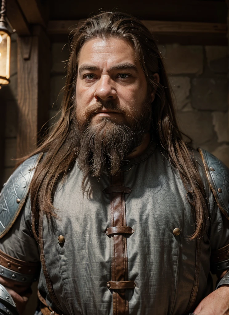 Dwarf in full grey armor, medieval fantasy dwarf, stark, plumpness, with light brown hair and a long beard, dwarven heavy armor, a mad look, fully body, standing alone, fancy, Dwarf Medieval RPG, Closeup portrait of a dwarf with a braided beard, Dwarf beard, 4 k image, 超A high resolution, inside royal dwarf hold, High details, best qualityer, 16K, [ultra detaild], master part, best qualityer, (extremely detaild), fully body, photorrealistic, arte de fancy, Arte de RPG, d&d art, an image of a dwarf in his hold (intense details, best qualityer), dwarf male fantasy (intense details, master part, best qualityer),(intense details, master part, best qualityer), brown hair, dynamic blue eye color, Ultra Detailed Face (intense details, master part, best qualityer), long beard, brown beard, holding a maul in his hand, maul has MGICAL runes