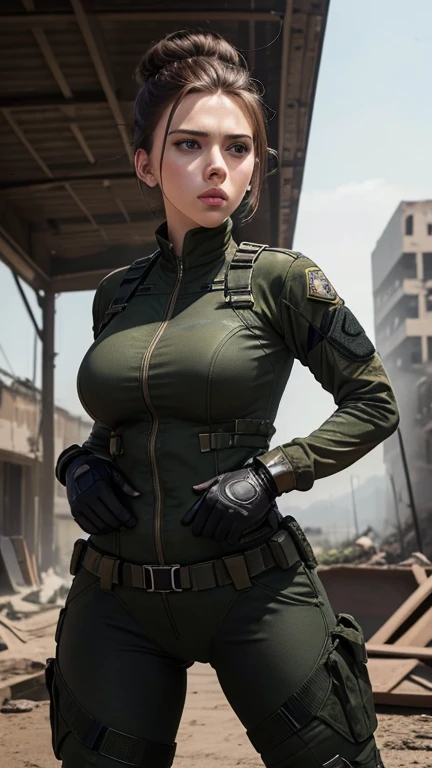 Jessica Alba in uniform wanders around the war zone, contrasting with high-intensity light and shadow, one (surreal), and the photos taken are relatively good. The theme highlights the difficult situation of women in uniform, showing high-resolution (high-definition) textured skin, presenting a new visual experience.