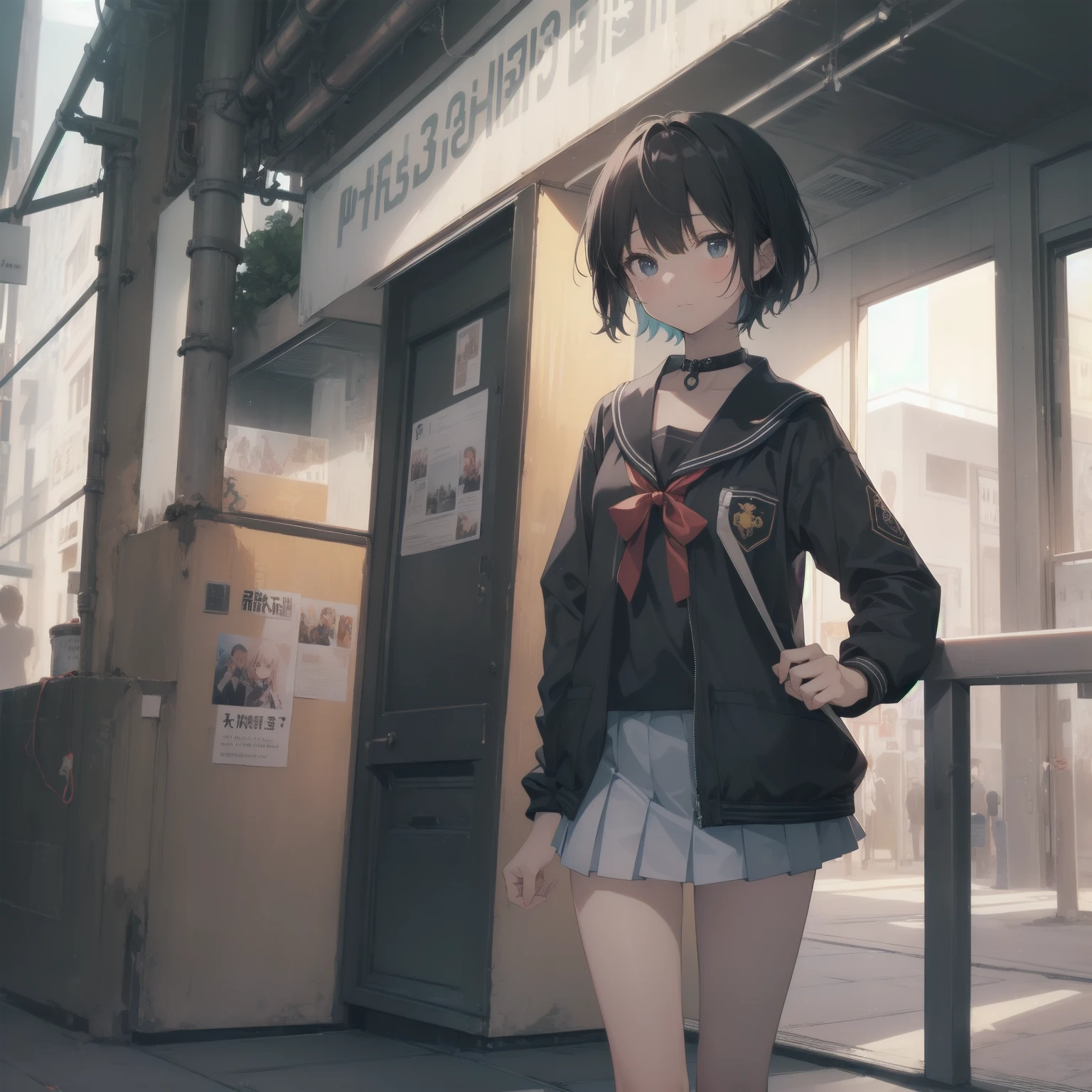 ultra-absurdres-Top quality by artist God, ultra-detailed, high resolution, anime moe artstyle, best anime 8k konachan wallpaper, pixiv contest winner, pool:2810, perfect anatomy,break, 1girl, (Please draw a girl walking sleepily to school alone. )break,(Solo,little female, 13-year-old:1.3),Full limbs, complete fingers,a junior high school student, (very short hair), short cut, flat chest, , small butt, small black eyes, beautiful detailed eyes, well-proportioned iris and pupils, expressive eyes, highres detailed hair, soft expression, salor school_uniform, sailor collar, serahuku, bow, pleated skirt,(Detailed Lighting), (Detailed background), in the School commute route. break,super detailed skin, Best cinematic lighting powered by famous artist, 8k,beauty illustration,photoshop_(medium),very aesthetic,break,((artist:kitsunerider )), artist:clamp ,artist:carnelian ,artist:kantoku ,