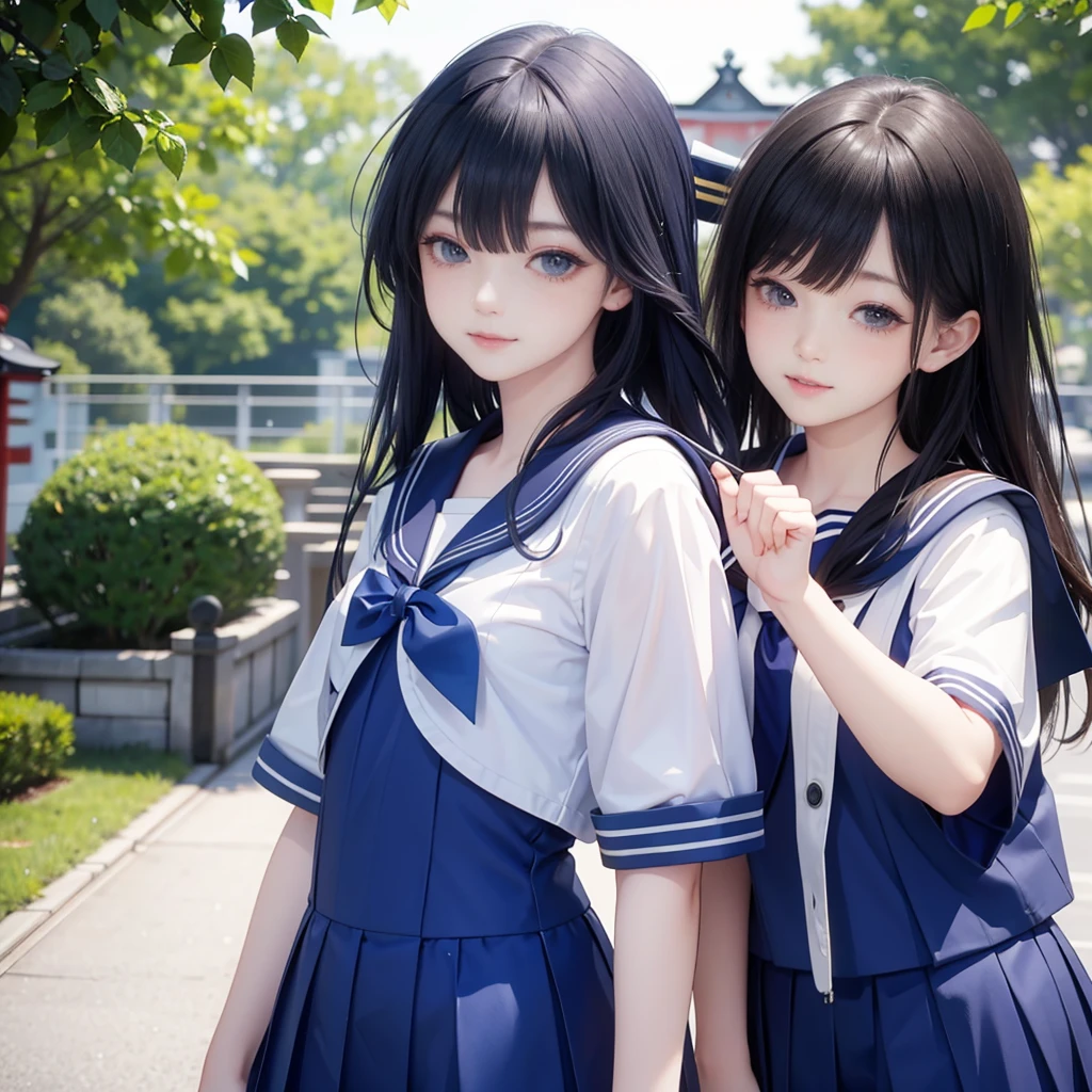 Two Girls,roromiya,ririchiyo,school uniform,Ascot, masterpiece, Highest quality、comminicate、Hugging from behind、Whisper in my ear