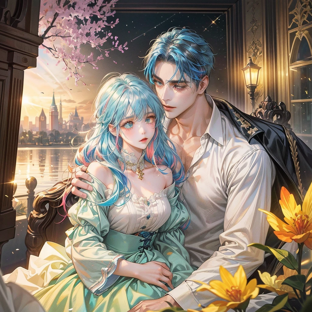 {{masterpiece}}, 最high quality, Very detailedな CG ユニティ 8k 壁紙, Cinema Lighting, Lens flare, Beautiful details in the eyes, black, Sideways glance, Multicolored Hair, colorful light, particle, Heterochromia iridis, (colorful:1.5), (colorful hair:1.5),{{masterpiece}}, 最high quality, Very detailedな CG ユニティ 8k 壁紙, Cinema Lighting, Lens flare, Beautiful details in the eyes, black, Sideways glance, Multicolored Hair, colorful light, particle, Heterochromia iridis, (colorful:1.5), (colorful hair:1.5),masterpiece, 最high quality, Official Art, 8k wallpaper, Very detailed, Very delicate and beautiful, wonderful, In detail, masterpiece, Super detailed, High resolution,Best illustrations, Best Shadow,Complex,Sharp focus, high quality, A young father holds his young twin boys and girls in his arms tightly and warmly、Draw a scene filled with love and security.。My father is on his way home from work.、Children are innocent and carefree。In the background, a clear blue sky spreads out.、Italy in Summer、View of a stylish modern mansion in Venice。The bright sunlight illuminates the house and the sparkling sea.。 In fact, this30The father of the generation was the former Constantine1This is the world.、The boy-girl twins are formerly Crispus and Fausta。The whole scene、atonement、Forgiveness、Healing、Purification、And the theme of repairing relationships was emphasized.、It expresses the moment when family love and bonds deepen.。