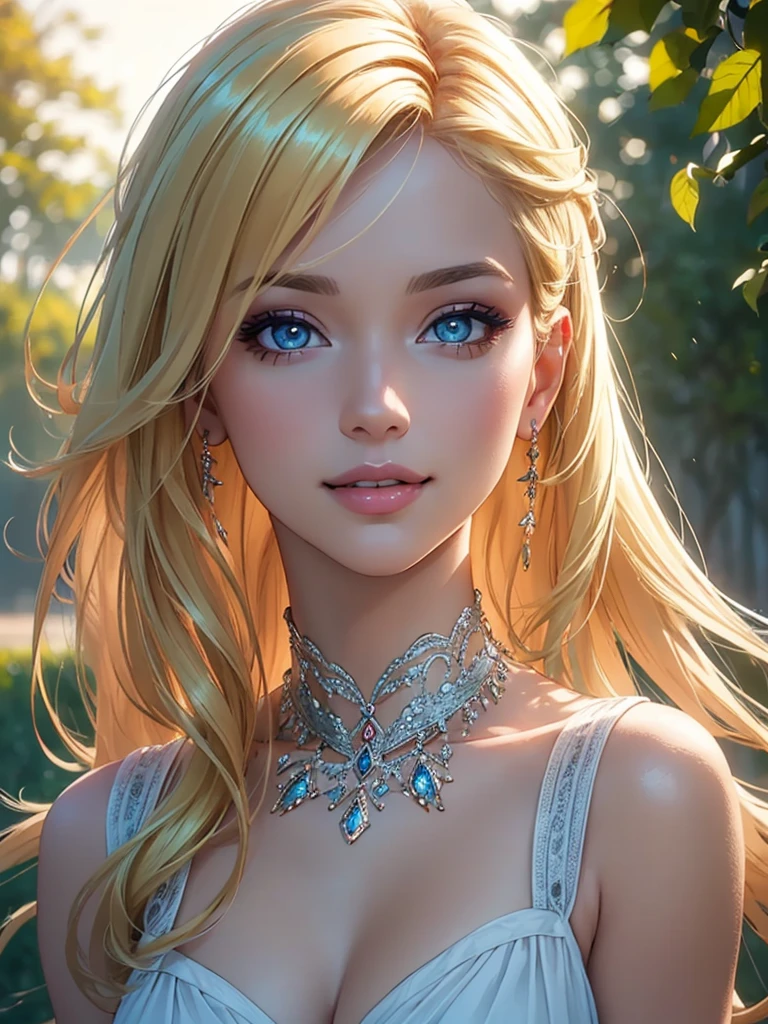 (Best quality,ultra detailed,Photorealistic:1.37),bright and rich colors,studio lighting,playful facial expression,stylish makeup,Long blonde hair fluttering in the wind,inviting eyes,glossy lips,sexy pose, Romantic era, red, I smile confidently and seductively,posing for a professional photo shoot,shallow depth of field,highlighting the main subject,Soft natural light,Creating a dreamy and magical atmosphere.
