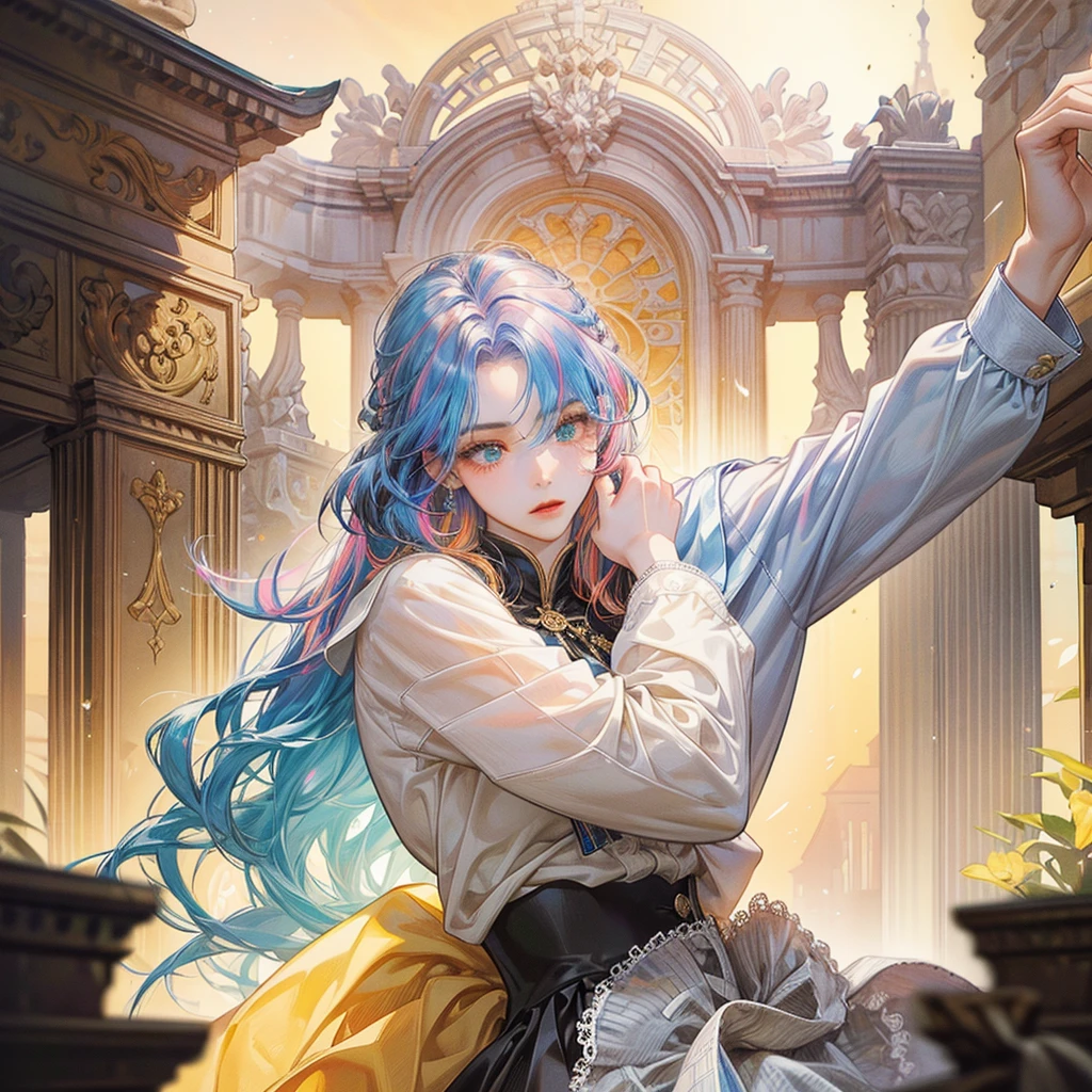 {{masterpiece}}, 最high quality, Very detailedな CG ユニティ 8k 壁紙, Cinema Lighting, Lens flare, Beautiful details in the eyes, black, Sideways glance, Multicolored Hair, colorful light, particle, Heterochromia iridis, (colorful:1.5), (colorful hair:1.5),{{masterpiece}}, 最high quality, Very detailedな CG ユニティ 8k 壁紙, Cinema Lighting, Lens flare, Beautiful details in the eyes, black, Sideways glance, Multicolored Hair, colorful light, particle, Heterochromia iridis, (colorful:1.5), (colorful hair:1.5),masterpiece, 最high quality, Official Art, 8k wallpaper, Very detailed, Very delicate and beautiful, wonderful, In detail, masterpiece, Super detailed, High resolution,Best illustrations, Best Shadow,Complex,Sharp focus, high quality, A young father holds his young twin boys and girls in his arms tightly and warmly、Draw a scene filled with love and security.。My father is on his way home from work.、Children are innocent and carefree。In the background, a clear blue sky spreads out.、Italy in Summer、View of a stylish modern mansion in Venice。The bright sunlight illuminates the house and the sparkling sea.。 In fact, this３０The father of the generation was the former Constantine１This is the world.、The boy-girl twins are formerly Crispus and Fausta。The whole scene、atonement、Forgiveness、Healing、Purification、And the theme of repairing relationships was emphasized.、It expresses the moment when family love and bonds deepen.。
