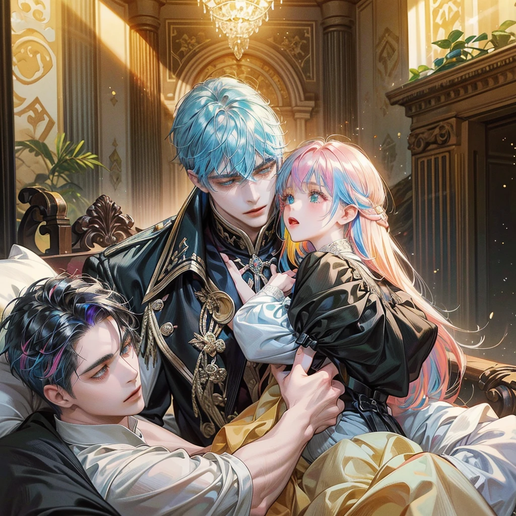 a Shy princess and a lustful man, flowers, chains, love, lust, sadness