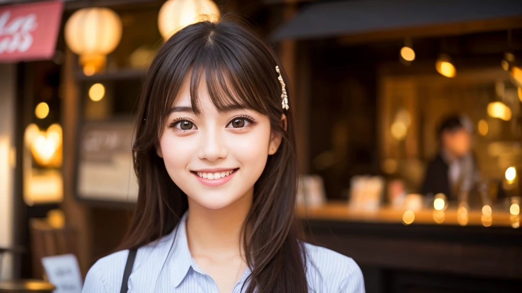 Cute girl working at a cafe terrace Japanese 19age
Professional Lighting Digital SLR Beautiful and elaborate face Perfect and beautiful face Big eyes Smile ショートカット