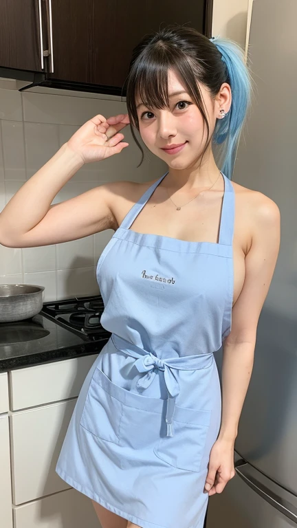 Blue ponytail、tits、Naked Apron