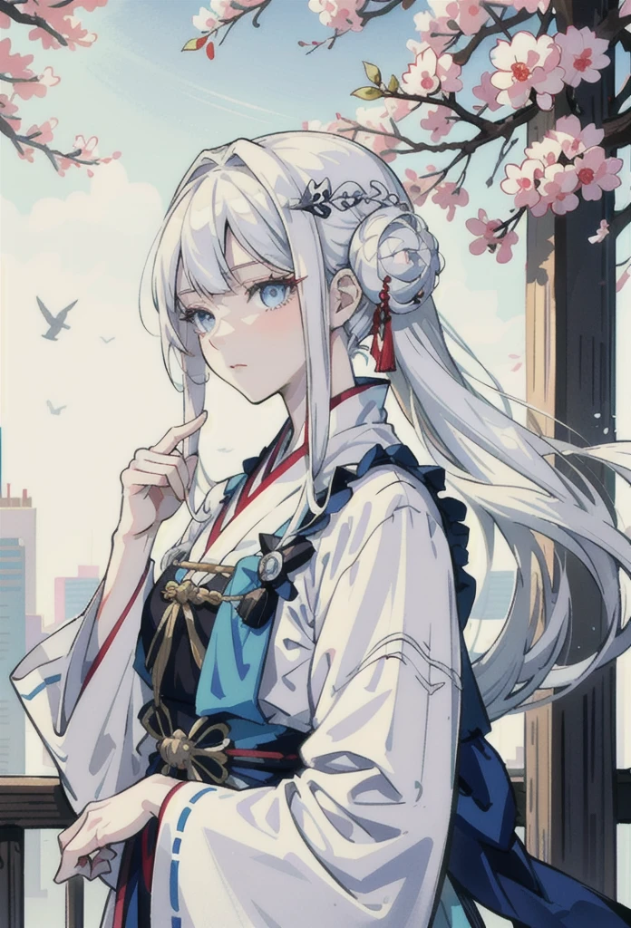 Anime girl with long white hair and blue eyes in the city, White-haired God, Beautiful anime portraits, Detailed portrait of an anime girl, Perfect white hair girl, Beautiful Anime Girls, Beautiful Anime Women, White Hair Girl, Cute Anime Girl Portrait, palace , Girl in Hanfu, From Girls Frontline, guweiz on pixiv artstation, ”Beautiful Anime Women