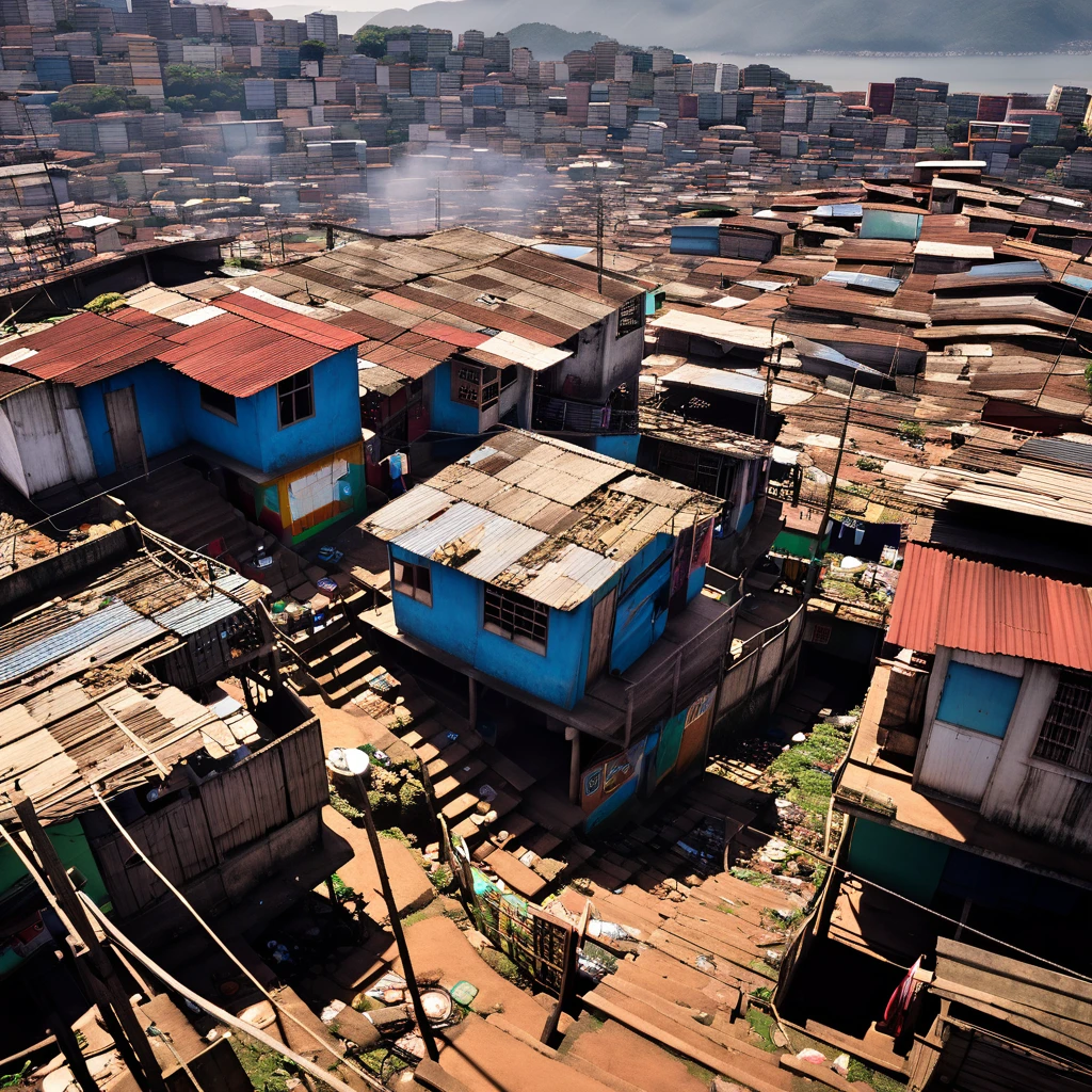Brazil, Slums, Dirty atmosphere, 8K, masterpiece, Very detailed, Highest quality