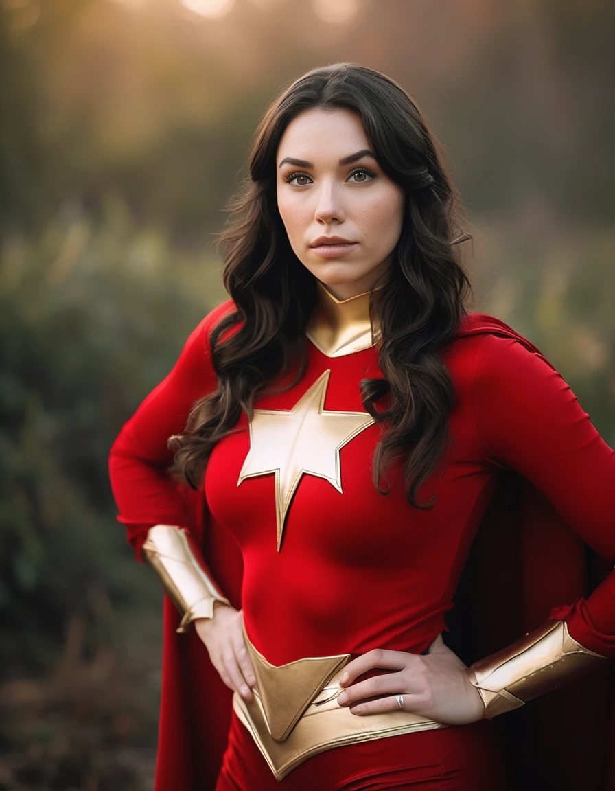 professional portrait photo of Grccrlncrry woman, looking at the camera, highly detailed, skin texture , cosplaying as Mary Marvel