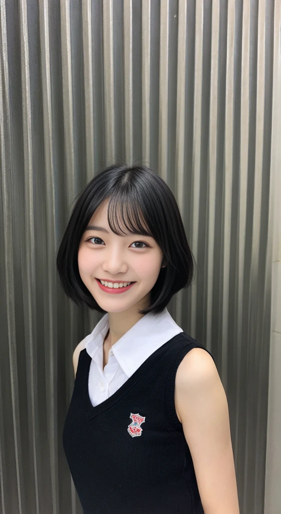 high school girl、Black Hair、short hair、smile