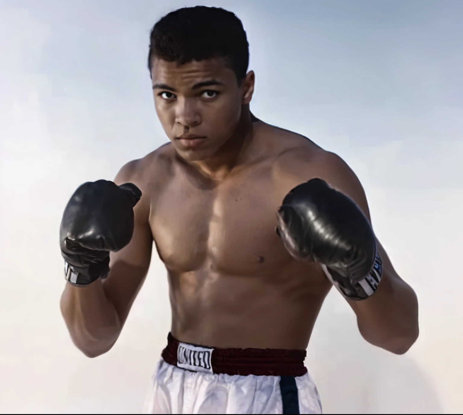 une photo en noir et blanc d'un homme avec des gants de boxe, muhaMMAd ali, en position de combat, dans une pose de combat, par Maurycy Gottlieb, position de boxe, neil leifer, Mike Tyson, Strike a pose, MMA, Boxeur, Anton, 20th century, 20th century, Photo avec l’aimable autorisation du Museum of Art, gallant, mulatto