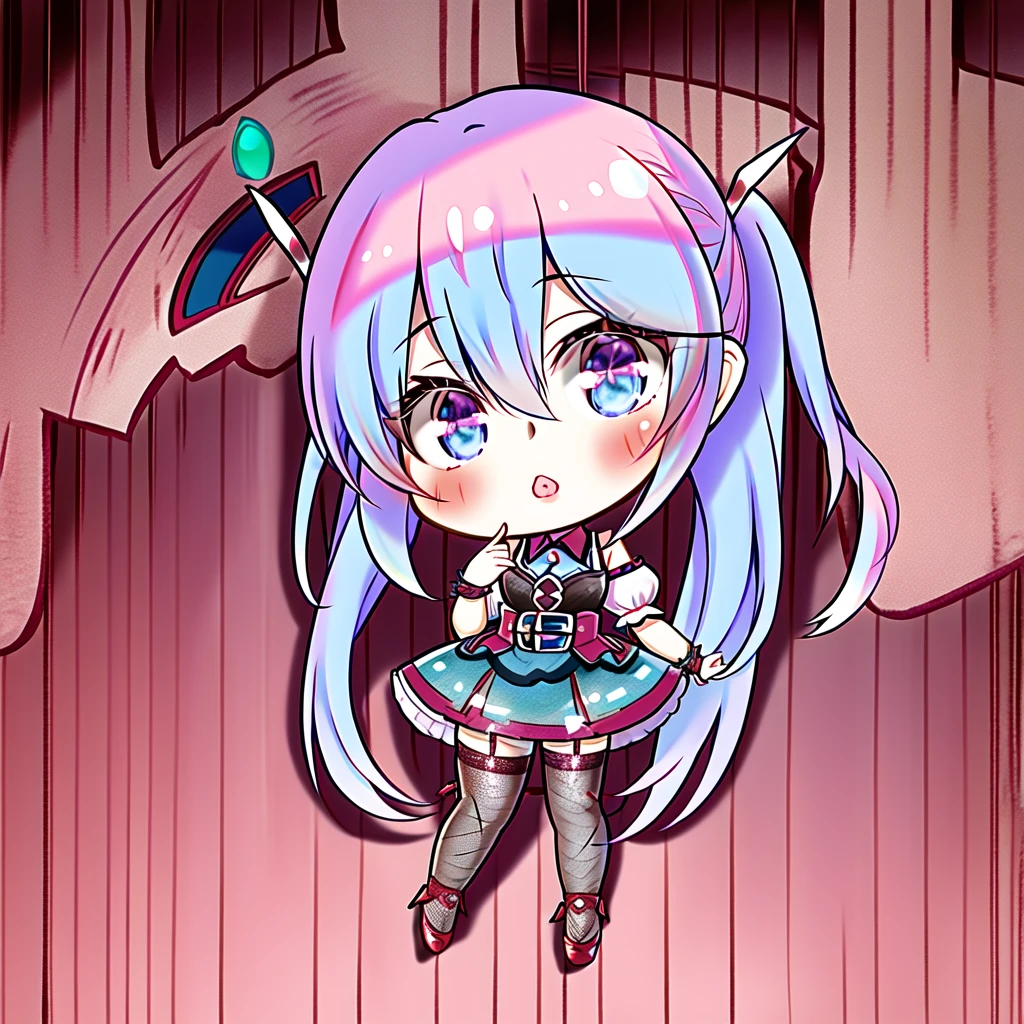 sorimachi-doufu, meyoco, tira27, 1girl, solo, pastel blue hair, short mullet hairstyle, (long strands in front:1.1), short hairstyle, narrow eyes, blue eyes, bangs, lipstick on the lips, standing, detached sleeves, dress, fishnets, gothic, high heels, red footwear, rose, side slit, fishnet stockings