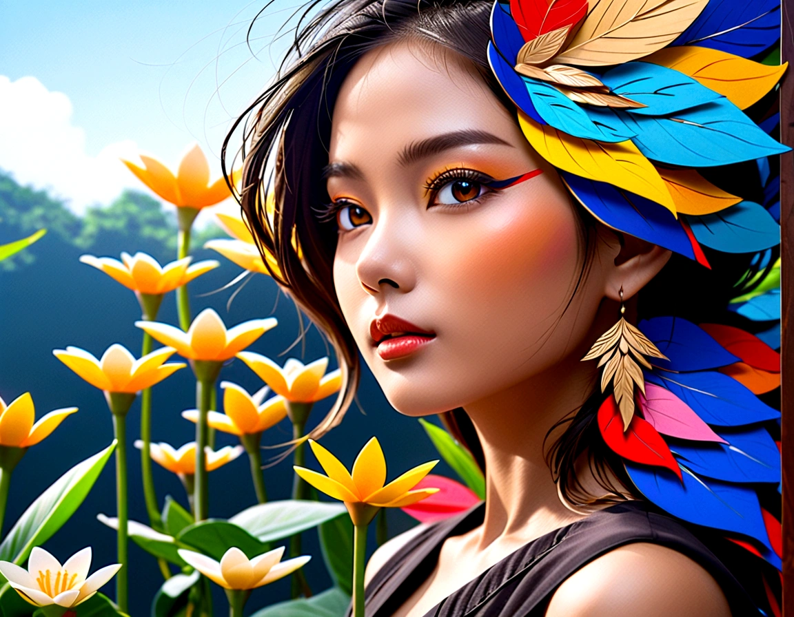 Thai girl&#39;s face,Bright, beautiful colors,abstract art