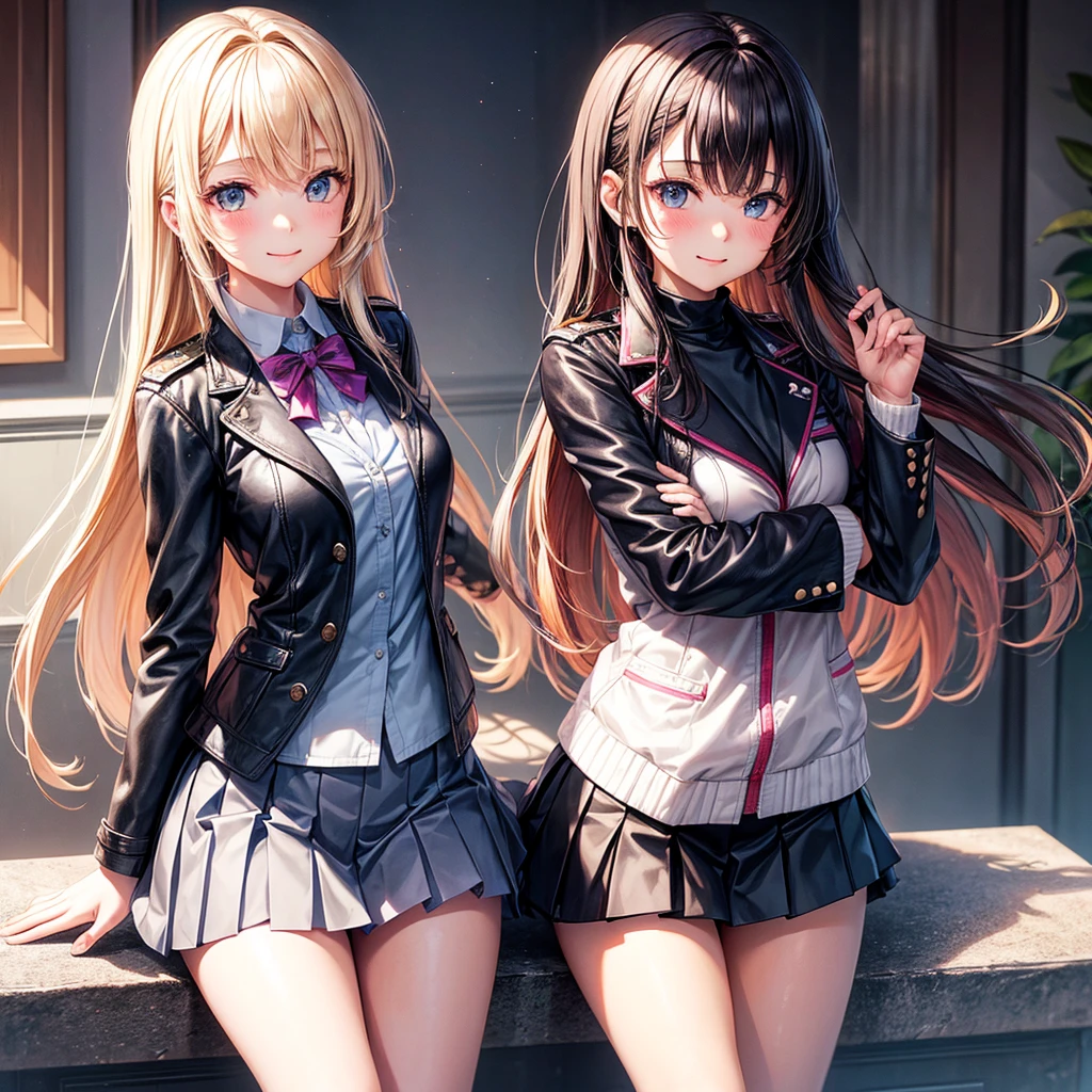 middle School girls，smile，Beautiful girlultiple girls，Angelic beautiful girl，leather jacket，未来のuniform，The best quality to get you horny，Perfect Girl，Super cute girl，uniform，blazer，cardigan，Long Hair、She has her bangs down，Ultra HD，Young girl，Sex，Naughty Girls，Blowjob，Full body image，Absurd，Beautiful girls，The room，