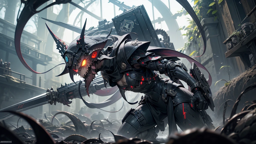 Shield Aegis black ore Robot steampump Girl Automatic, dark mechanisms, Aberrant flail weapon lies, Nightmare Creature, ready for action. This mangrove weapon is a grotesque monster.., с скрученнымand tentacles, forming a continuation of the weapon. Each tentacle ends in an eyelid with sharp teeth and fangs., speakers, like deadly blades. The body of the weapon is decorated with manic eyes, filled with sewn by human hands, and tentacles, squirming, Like snakes.. Although I'm chained, Аберрантное Мангуальное Weapon демонстрирует выражение безумия и крайнего безумия., as if it were a living continuation of chaos, inhabiting the dungeon.. Your eyes shine with an alarming intensity. The environment is ominous, with damp stone walls and silence, which seems oppressive. Aberrant Mangual Weapon - Cursed Relic., Weapon, which defies all notions of sanity and can cause destruction at any moment..