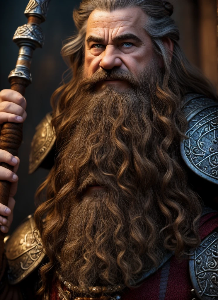 young Dwarf in full grey armor, medieval fantasy dwarf, stark, plumpness, with light brown hair and a long braided beard, wearing full dwarven heavy armor, full plate armor, a mad look, fully body, standing alone, fancy, Dwarf Medieval RPG, Closeup portrait of a dwarf with a braided beard, Dwarf braided beard, 4 k image, 超A high resolution, inside royal dwarf hold, High details, best qualityer, 16K, [ultra detaild], master part, best qualityer, (extremely detaild), fully body, photorrealistic, arte de fancy, Arte de RPG, d&d art, an image of a dwarf in his hold (intense details, best qualityer), dwarf male fantasy (intense details, master part, best qualityer),(intense details, master part, best qualityer), brown hair, dynamic blue eye color, Ultra Detailed Face (intense details, master part, best qualityer), long beard, brown beard, holding a big hammer in his hand, giant hammer has MGICAL runes
