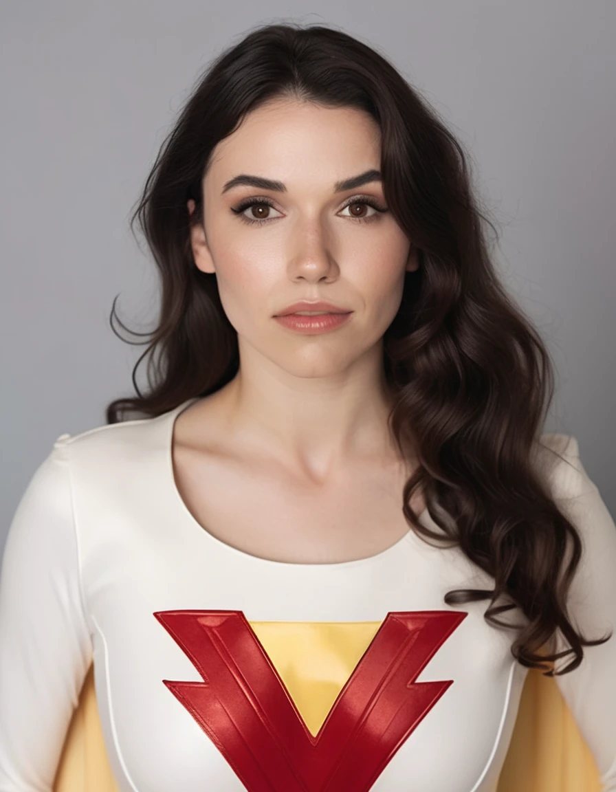 professional portrait photo of Grccrlncrry woman, looking at the camera, highly detailed, skin texture , cosplaying as Mary Marvel