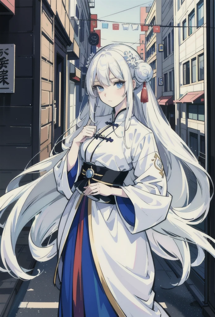 Anime girl with long white hair and blue eyes in the city, White-haired God, Beautiful anime portraits, Detailed portrait of an anime girl, Perfect white hair girl, Beautiful Anime Girls, Beautiful Anime Women, White Hair Girl, Cute Anime Girl Portrait, palace ， Girl in Hanfu, From Girls Frontline, guweiz on pixiv artstation, ”Beautiful Anime Women,From the chest up