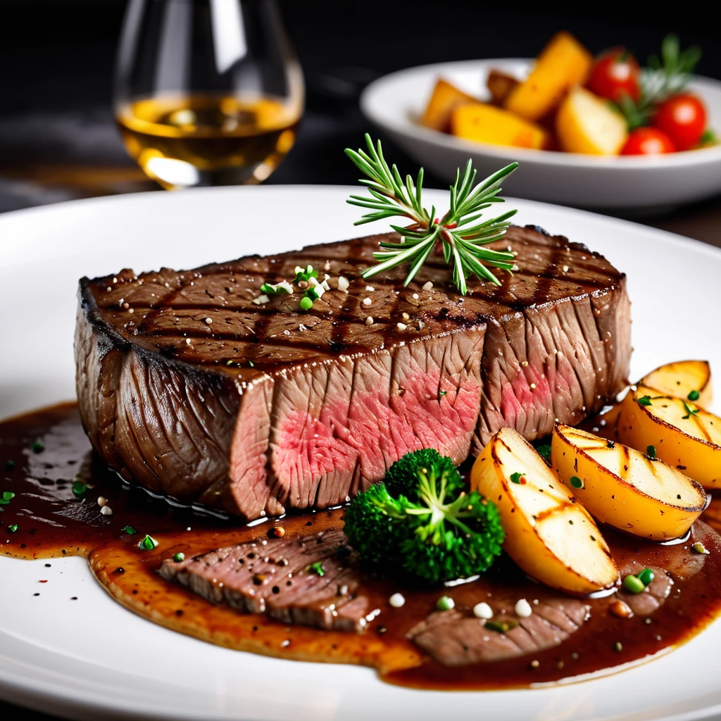 Beef steak cooked by a world-class chef, 8K, masterpiece, Very detailed, Highest quality