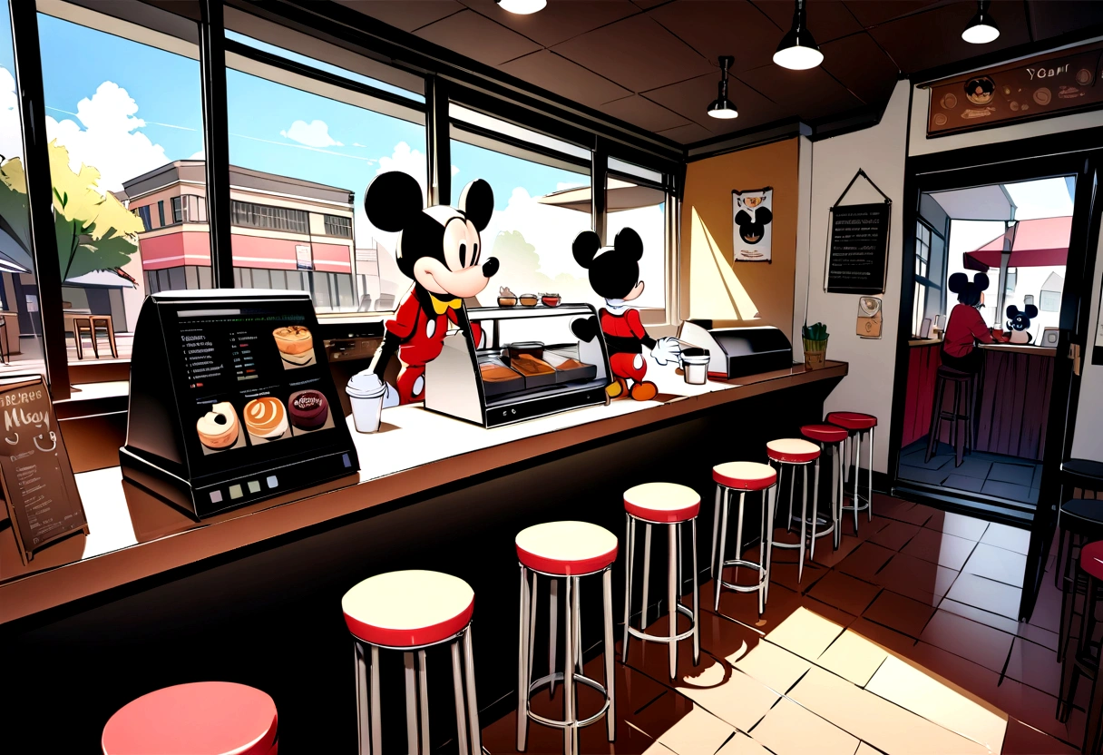 Mickey Mouse, coffee shop, View your viewers, an absurd masterpiece, Ultra HD