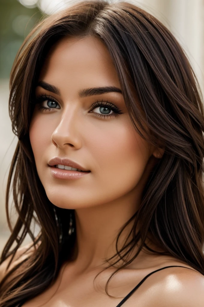 Close up of face of sexy brunette woman