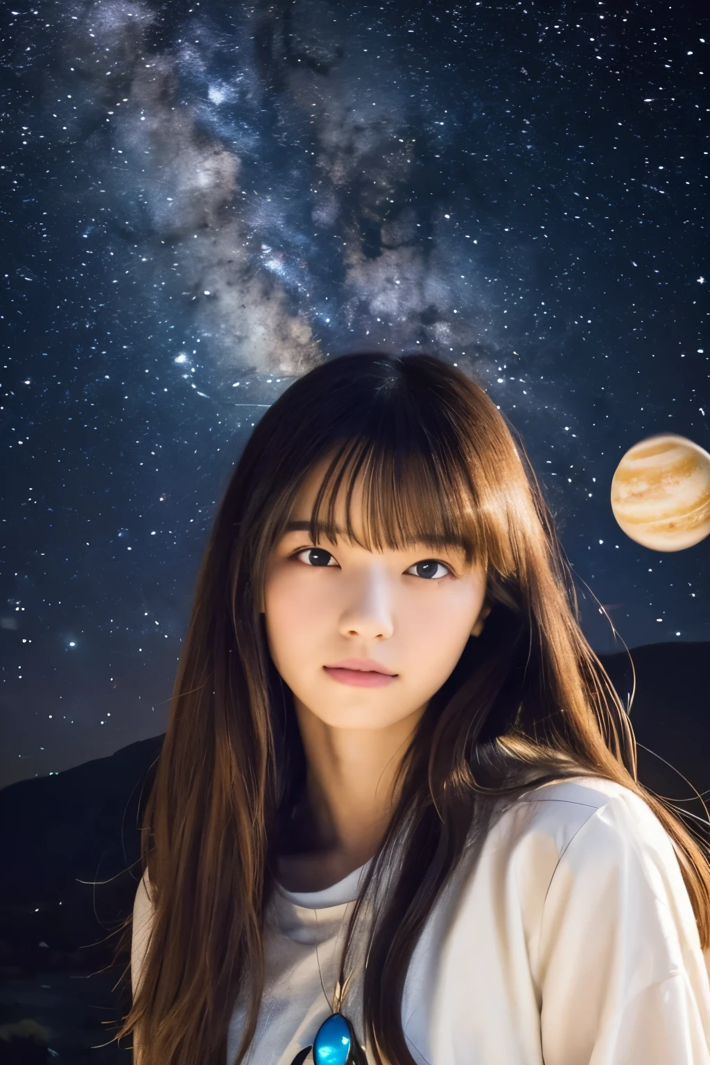 high quality, 最high quality, Tabletop, Detailed portrait of a woman 1 Girl, 歳, Long Hair, (floating, space, milky way, colorful), Warm lighting, goddess, milky way, scenery, colorful hair wreath, {{{最high quality}}}, {{Very detailed}}, {shape}, Movie angle, {Detailed light},Cinema Lighting, Celestial, Dynamic pose