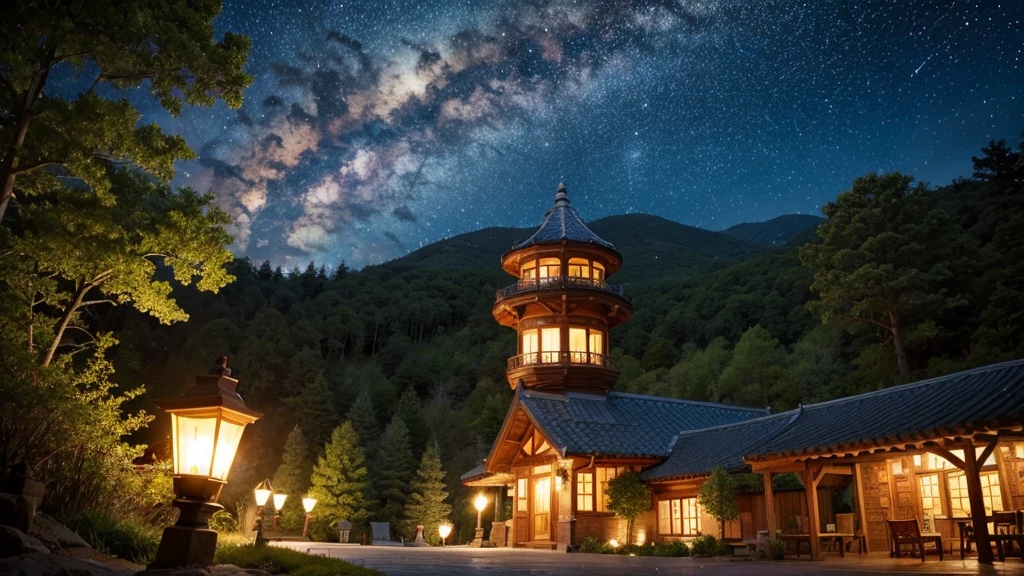 Highest quality,Fantastic landscape、night、Starry Sky、forest、Healing