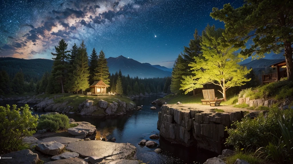 Highest quality,Fantastic landscape、night、Starry Sky、forest、Healing