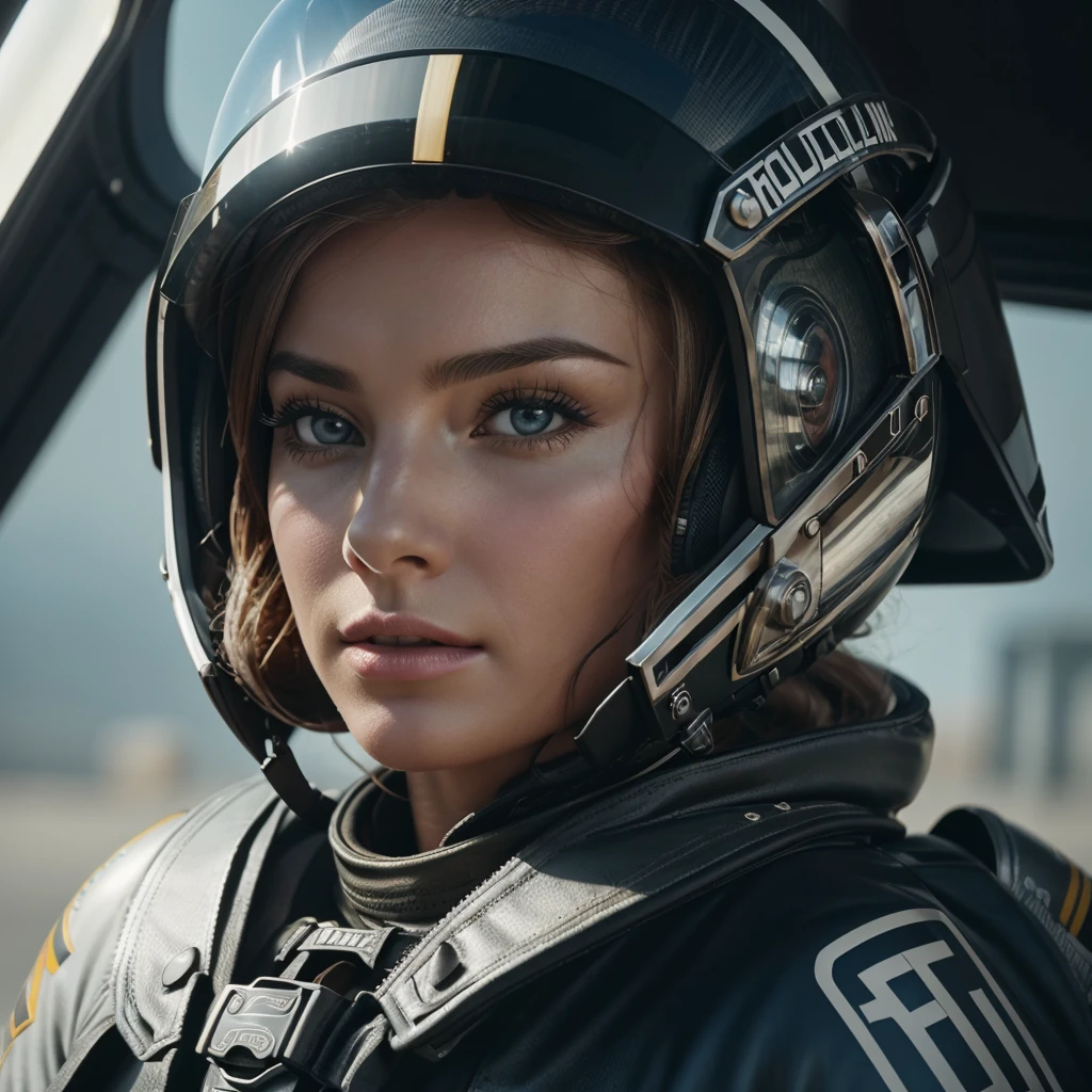 a close up of a woman in a helmet and a helmet on, 2 0 2 1 cinematic 4 k framegrab, barbarella, by Anna Katharina Block, fighter pilot in the cockpit, moody : : wes anderson, retro photography, furious gorgeous woman, sixties, faster, awarded on cgsociety, pompadour, nascar, 2015 cinematography